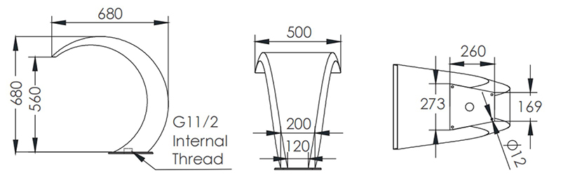 Thông số kỹ thuật thác nước cong TB-50